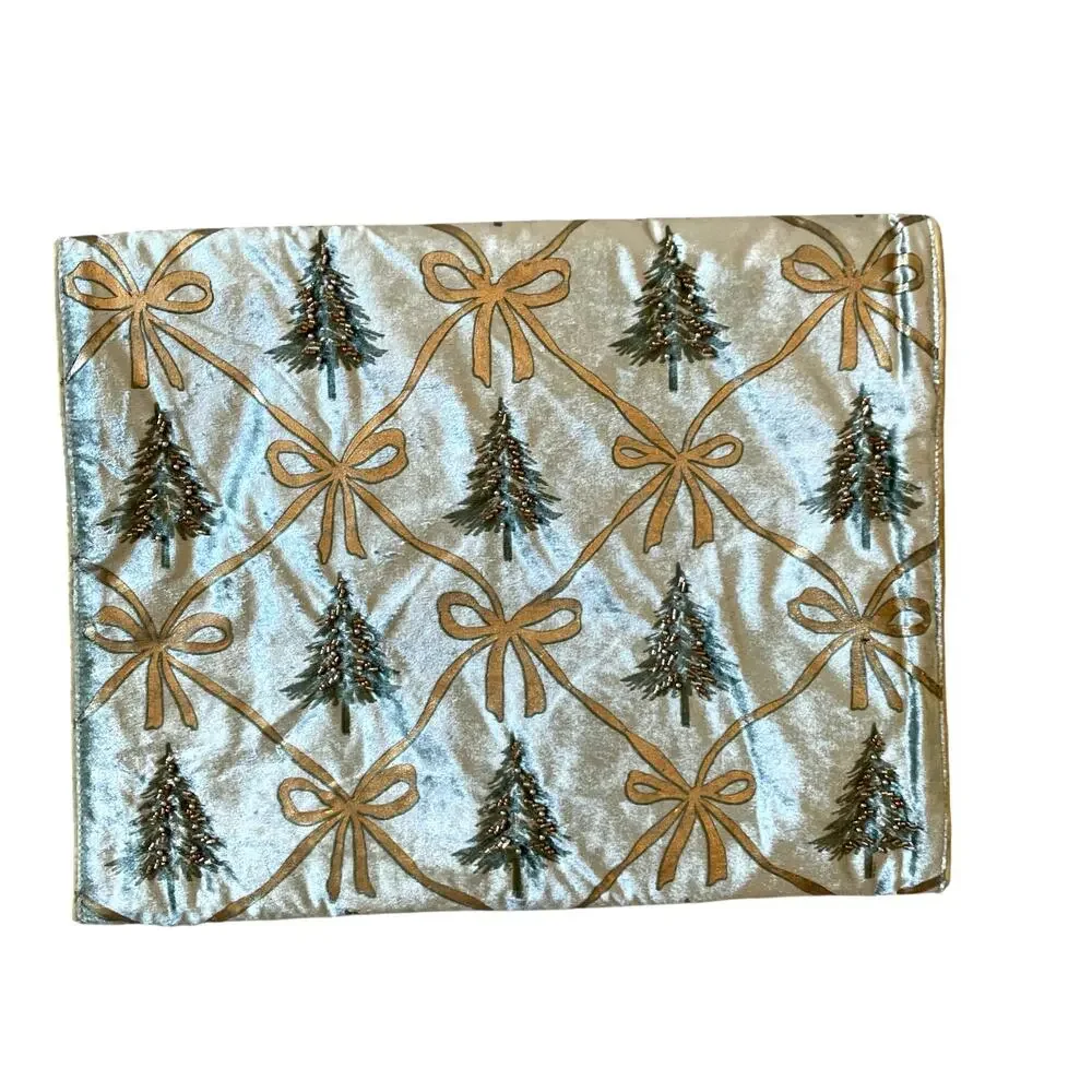 RACHEL ASHWELL Beaded Christmas Tree Bow Table Runner 16x90 Mint Green Gold NEW